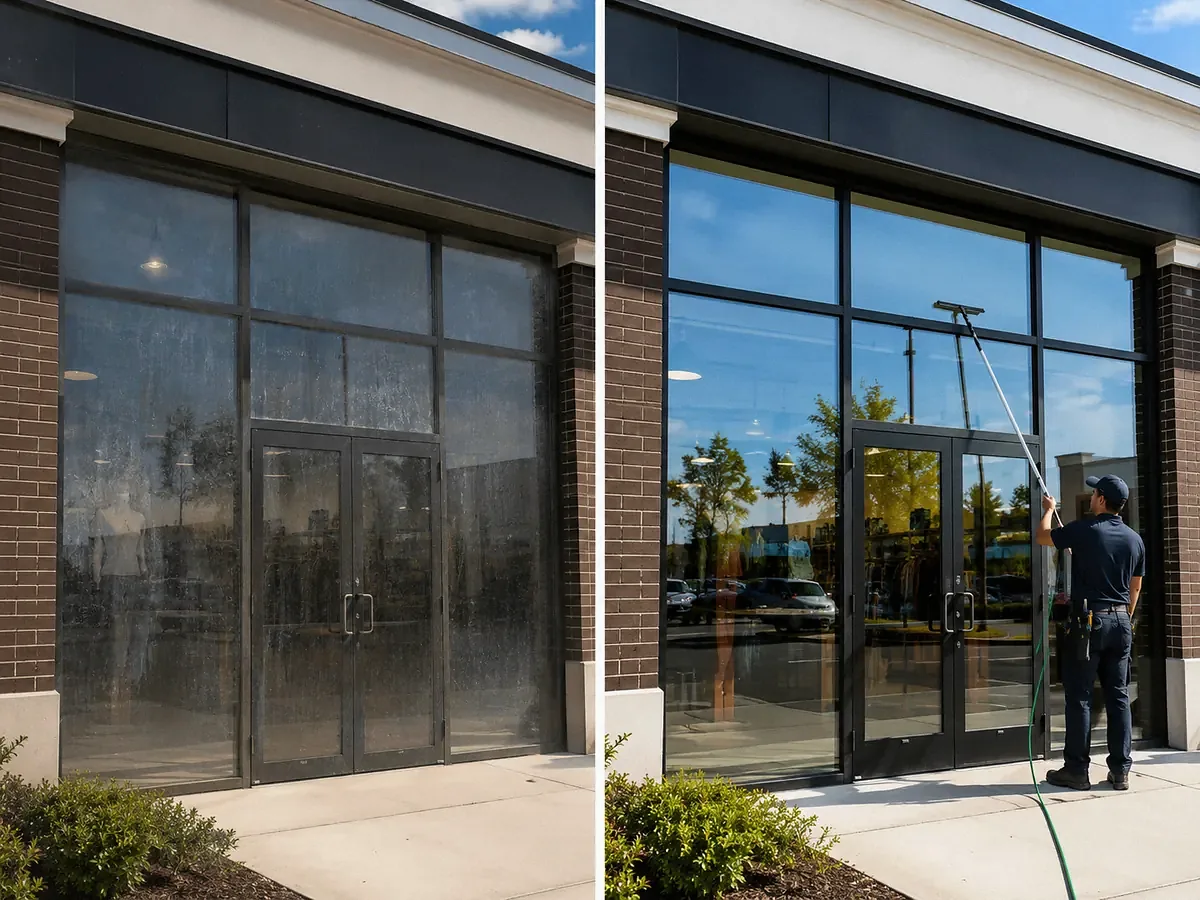 Storefront route window cleaning company Round Rock TX before service