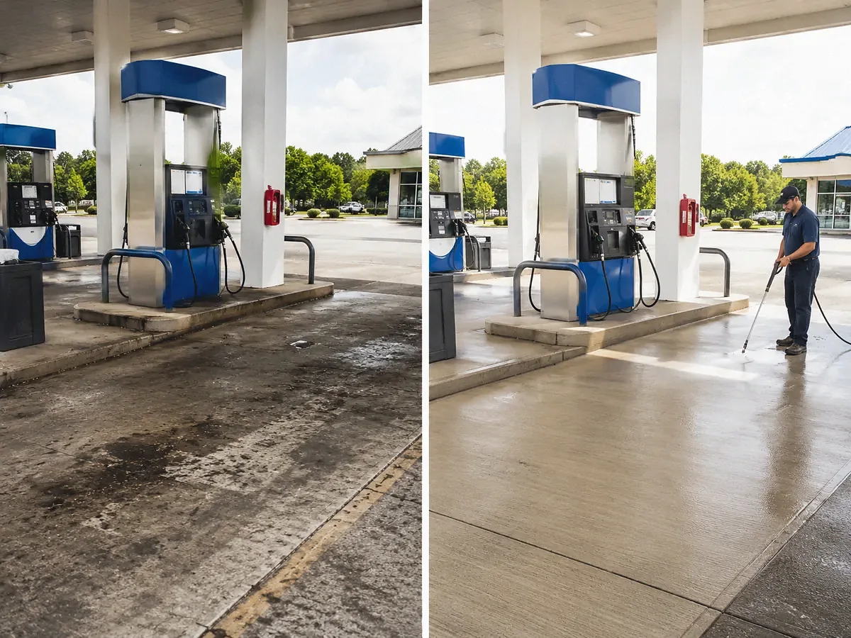 Gas station pressure washing for pump islands and concrete in [City] TX